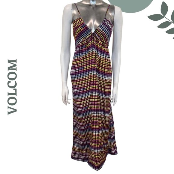Volcom Smocked Back Maxi Sundress | Festival Ready | Multicolor Strappy | Medium - Picture 1 of 8